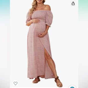 Floral Print Square Neck Puff Sleeve Maternity Dress